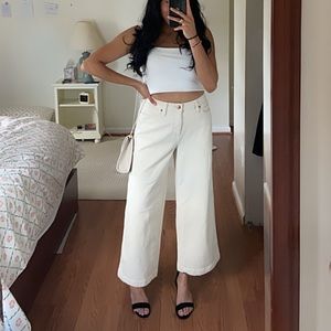 Cream high rise wide leg pants